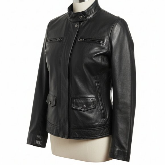 🔥 GAP Genuine Leather Moto Jacket – Belted – Women's Size (S/P) - Picture 2 of 6